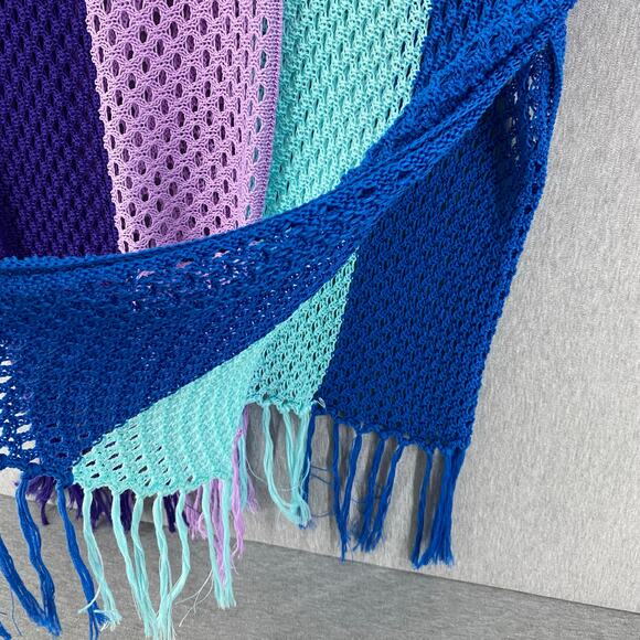 Davi & Dani Oversized Colorblock Crocheted Sweater XL Cover Up Beachy Fringe - Picture 4 of 9